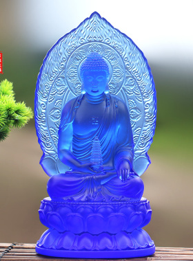 琉璃背板托塔药师佛佛像摆件