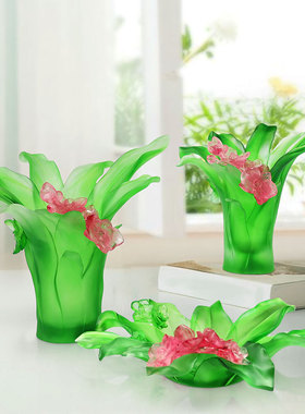 蝴蝶兰琉璃花瓶果盘家居客厅摆件室内桌面装饰插花摆放供奉用品