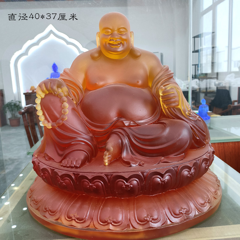 琉璃弥勒佛大肚佛笑佛37厘米佛像摆件居家客厅佛堂寺庙供奉礼佛