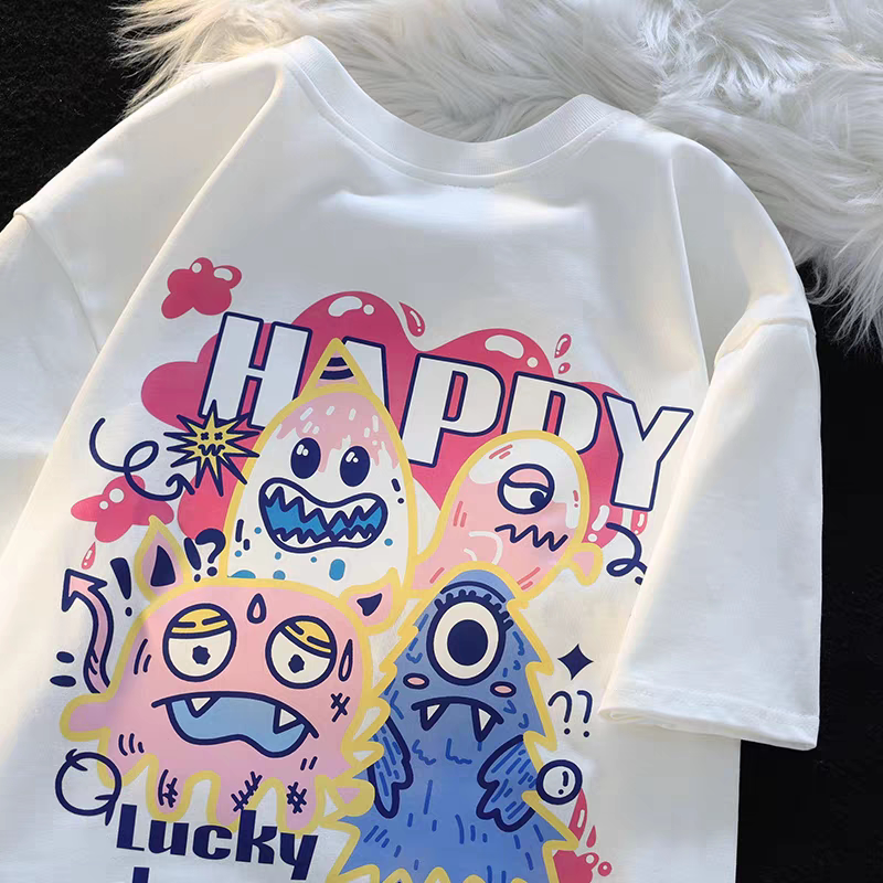 棉棉印象 美式印花复古短袖t恤女宽松大码夏季内搭打底衫棉上衣