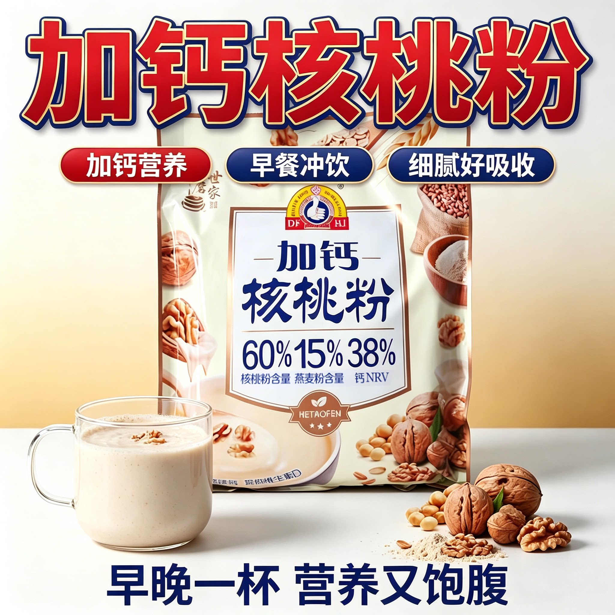 大发华精加钙核桃粉+中老年核桃粉早餐冲饮细腻好吸收代餐即食品