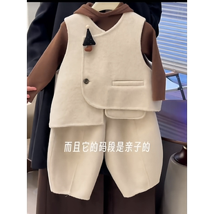 英伦风男女童短款毛呢大衣外套2026秋冬季新款儿童不规则呢子马甲