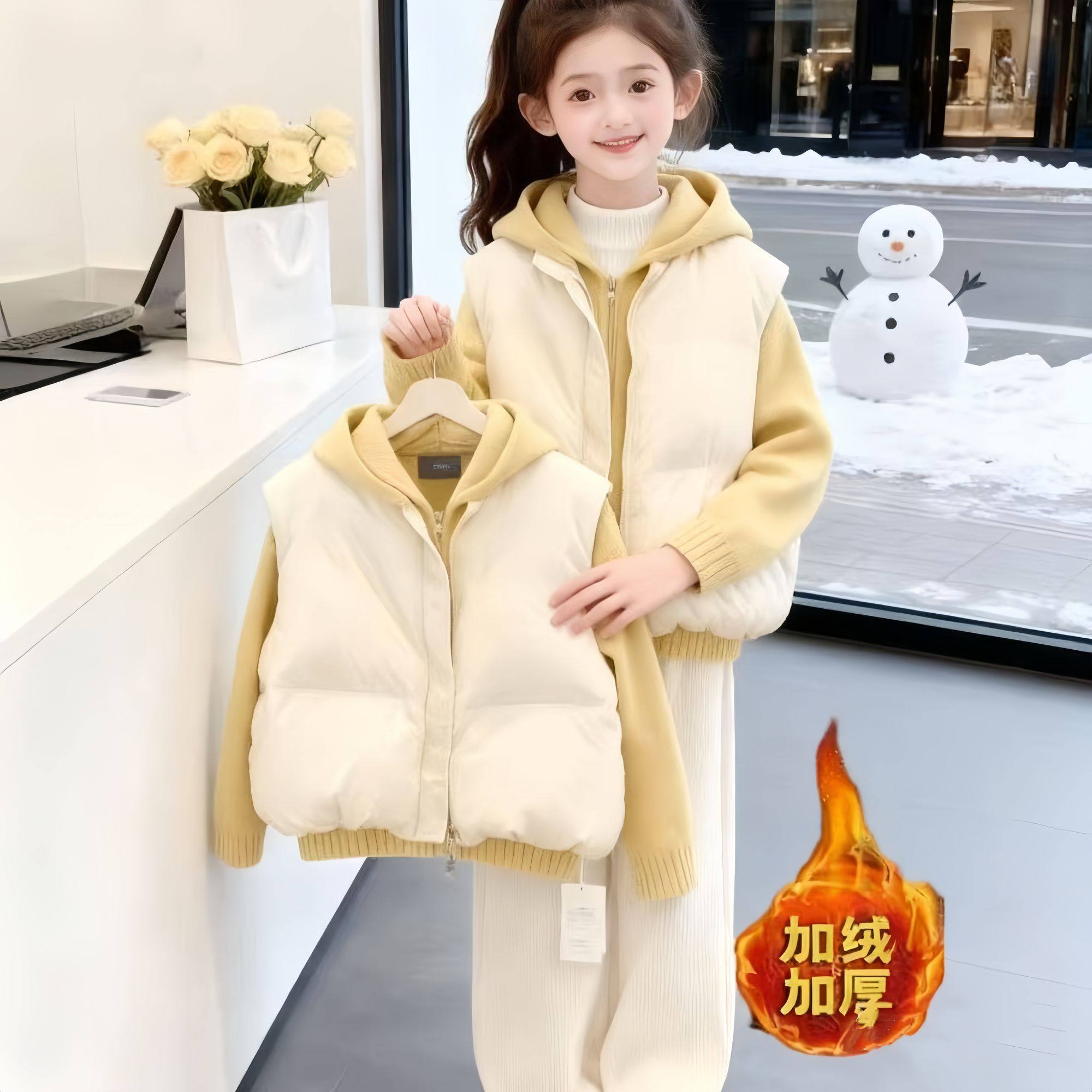 女童套装冬季2025新款韩版时髦保暖马甲毛衣加绒阔腿裤三件套,童装/婴儿装/亲子装,儿童运动套装,淘宝优惠券,粉丝福利购,淘宝优惠卷