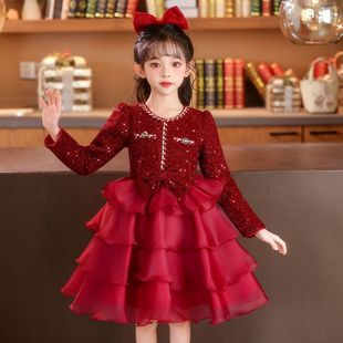 女童连衣裙冬装香风新款儿童加绒洋气公主裙2025冬季蓬蓬礼服裙子