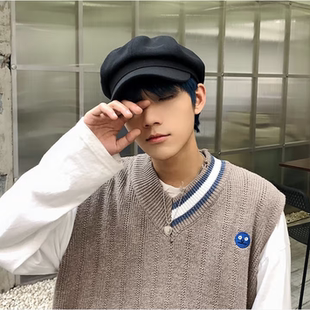 贝雷帽男大头围外出春秋季复古帽子八角帽ins文艺潮报童帽鸭舌帽