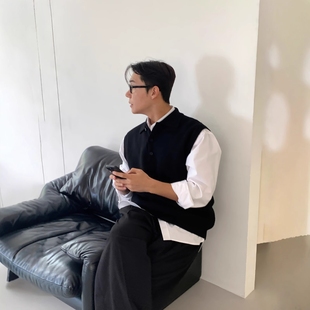 黑色polo领无袖针织马甲毛衣背心男款美式复古高级感休闲坎肩毛衣