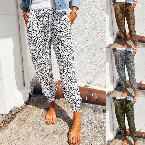 Summer women's leg tied pants loose leopard casual pants