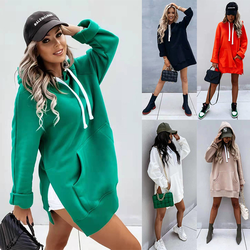 Women hooded mid length hoodie autumn long-sleeved clothes