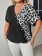 patchwork neck shirt Plus Leopard pattern top Size women