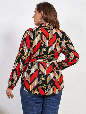 plus size loose fitting women long sleeved printed shirt top