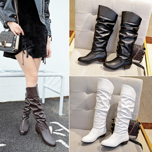 Mid heeled women's long boots, plus size women's shoes boots