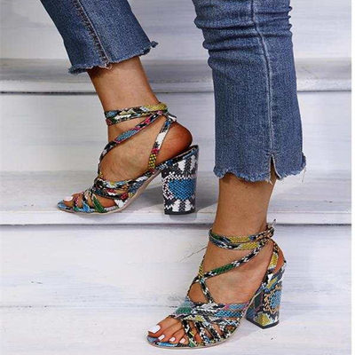 women high heel sandals plus size 43 shoes欧美彩色蛇纹凉鞋女