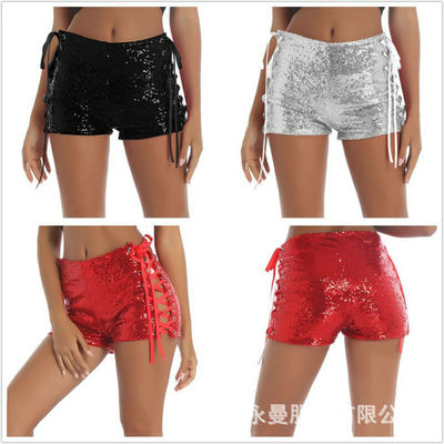 New women's high waisted sexy strap sequin shorts pants