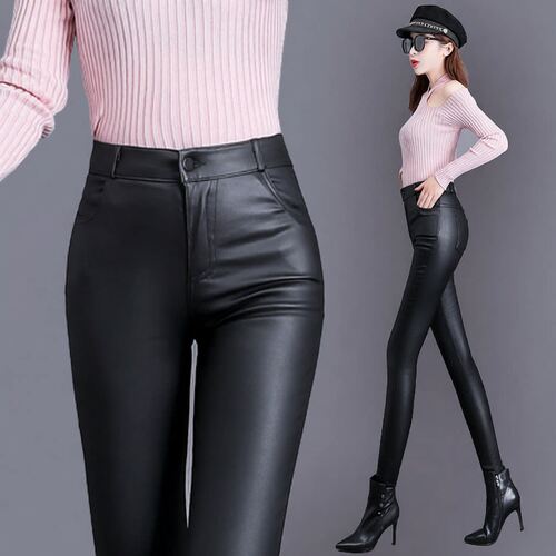 New Light Leather Pants for Women in Autumn and Winter with
