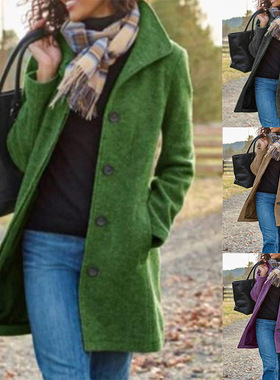 Autumn and Winter Retro Medium length Women's Woolen Coat,