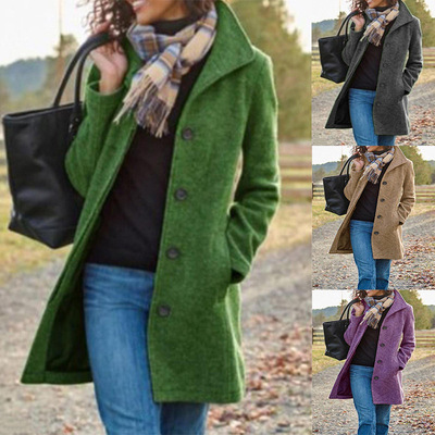 Autumn and Winter Retro Medium length Women's Woolen Coat,