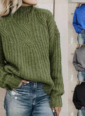 New sweater women's high neck knitted top pullover sweater