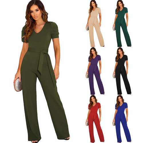 New Summer Style Strap Waist jumpsuit Women's V-neck Short