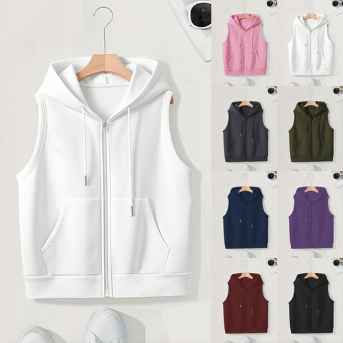 New plus size hooded vest for women in spring, casual loose