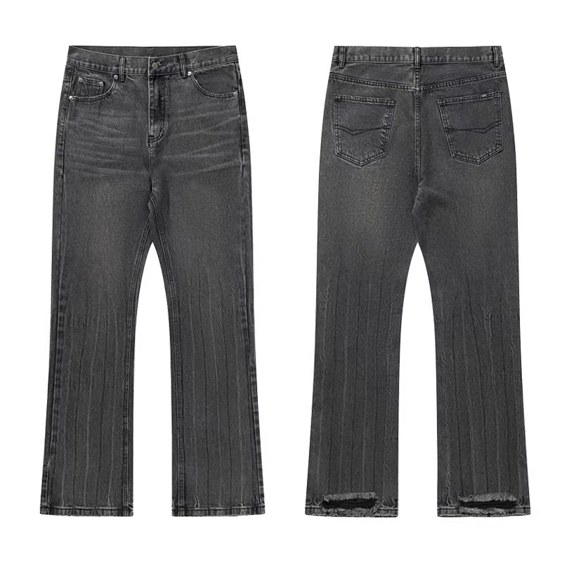 Flared水洗破话微喇牛仔裤