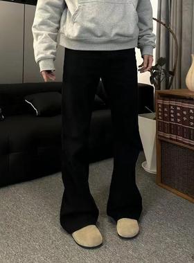 cleanfit高街美式vibe显瘦巴黎弯刀bootcut直筒微喇黑色牛仔裤男