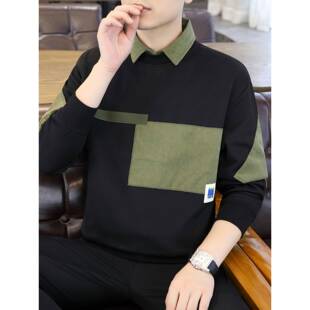 假两件套衬衫领运动衫男士春季新款休闲高底裤衬衫bottom0204w