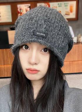 韩版简约百搭针织帽子女大头围显脸小冬季防寒护耳时尚堆堆0117k