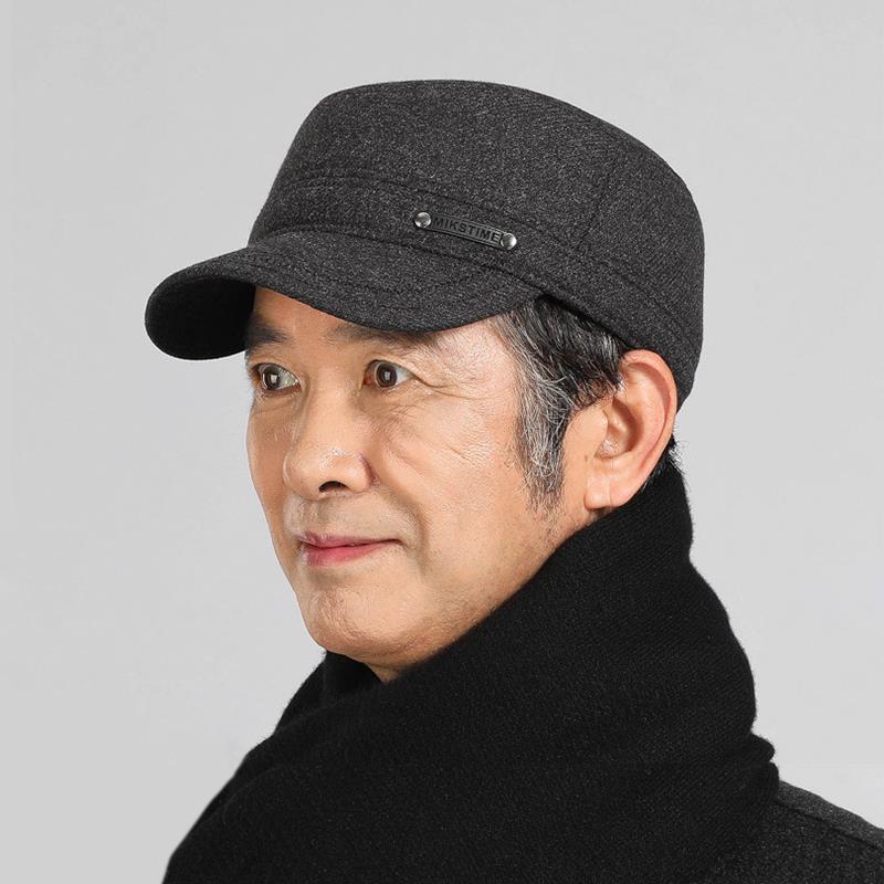 秋冬季新款中老年人帽子男保暖平顶帽老人鸭舌帽中年爸爸爷1126n