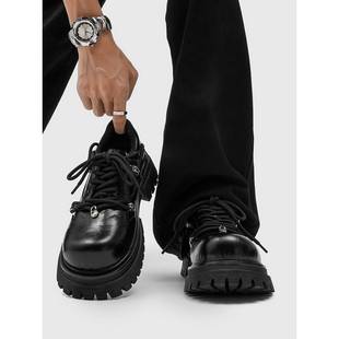 男士皮鞋年轻款休闲鞋潮流痞帅高级感大头鞋子百搭黑色厚底0120k