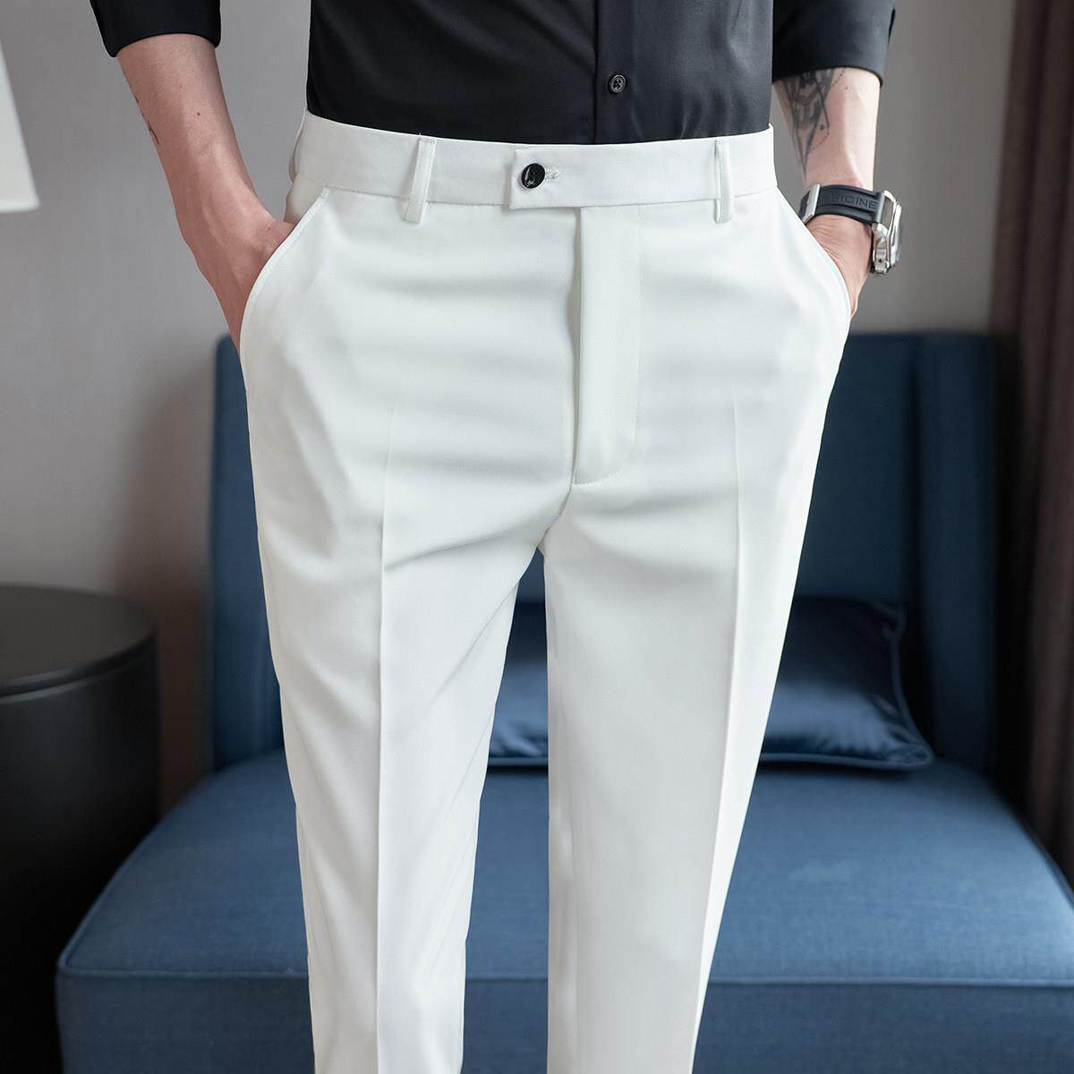 春季九分西裤男夏季感修身韩版色英伦风休闲商务直筒西装裤0227u