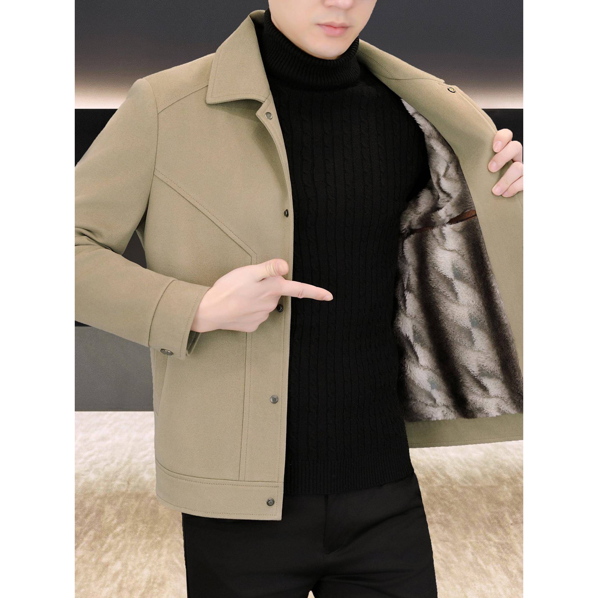 冬季2025新款加绒加厚男潮流帅气保暖呢子短款外套装1121w