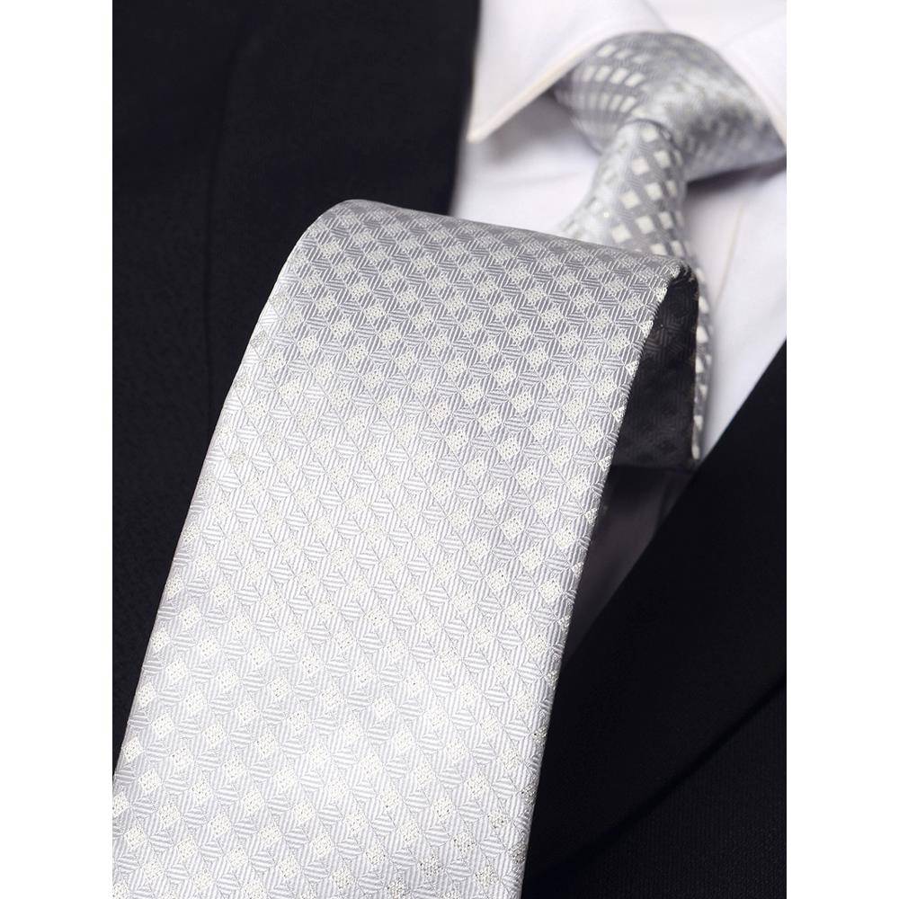 男领带方格银丝点士正装商务宽版时尚灰色感手打新郎结婚礼1204k