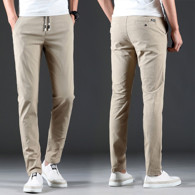 潮牌松紧腰休闲裤男士夏季薄款青年小脚韩版棉百搭系带运动裤子