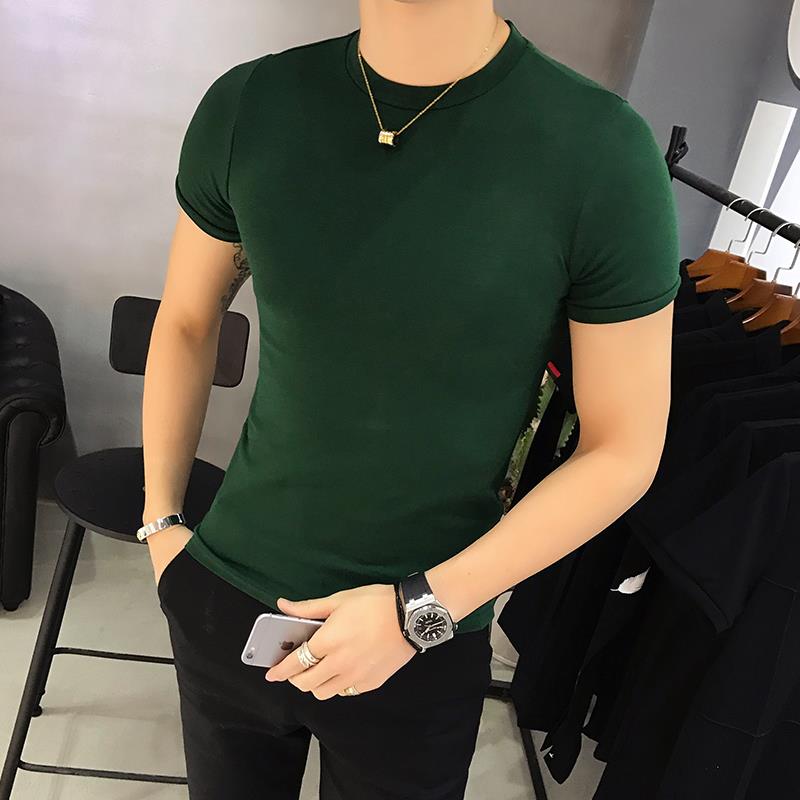 打底衫男色短袖t恤男士修身半袖百搭简约紧身上衣服圆领夏T0601z