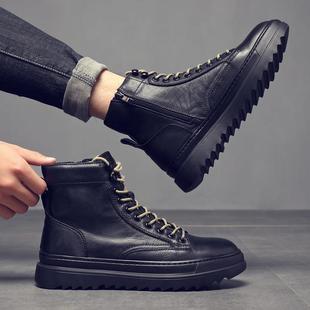 男英伦风2025加绒保暖男鞋 子黑色皮鞋 1226z 高筒鞋 秋冬马丁靴男士