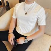 短袖 高级感白色打0207r 潮流修身 T恤男设计感条纹圆领冰丝半袖 夏季