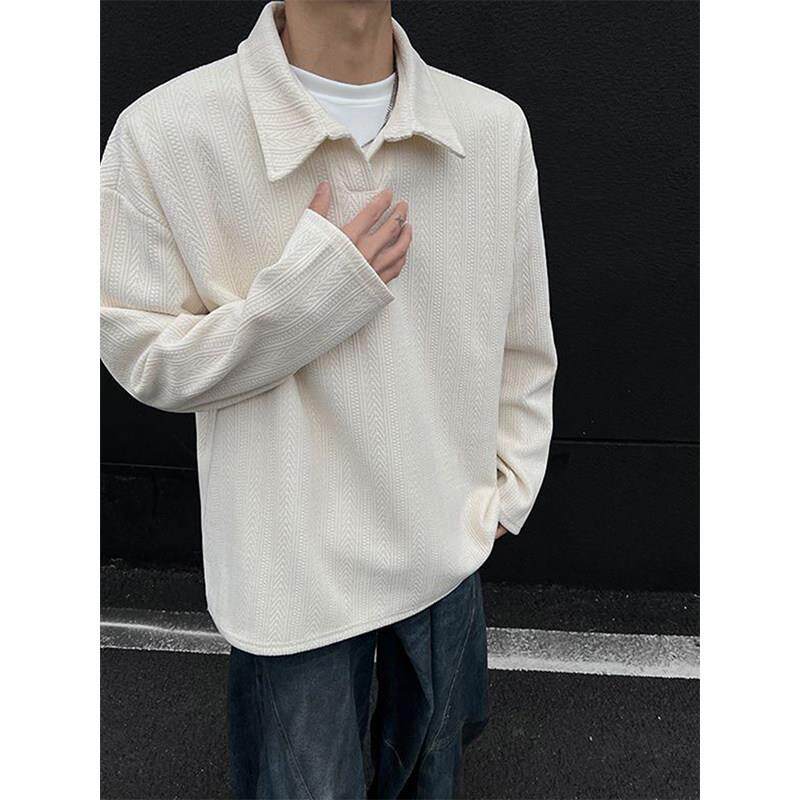 麦穗条提花格纹v领卫衣男士长袖t恤打底衫痞帅简约高级感穿0416k