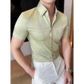 V领短袖 时尚 衬衫 立体条纹男士 夏季 薄休闲商务百搭经典 修身 衬0130r