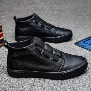 一脚蹬板鞋 英伦风黑色短靴子透气板鞋 男马1226z 男士 秋冬高帮皮鞋