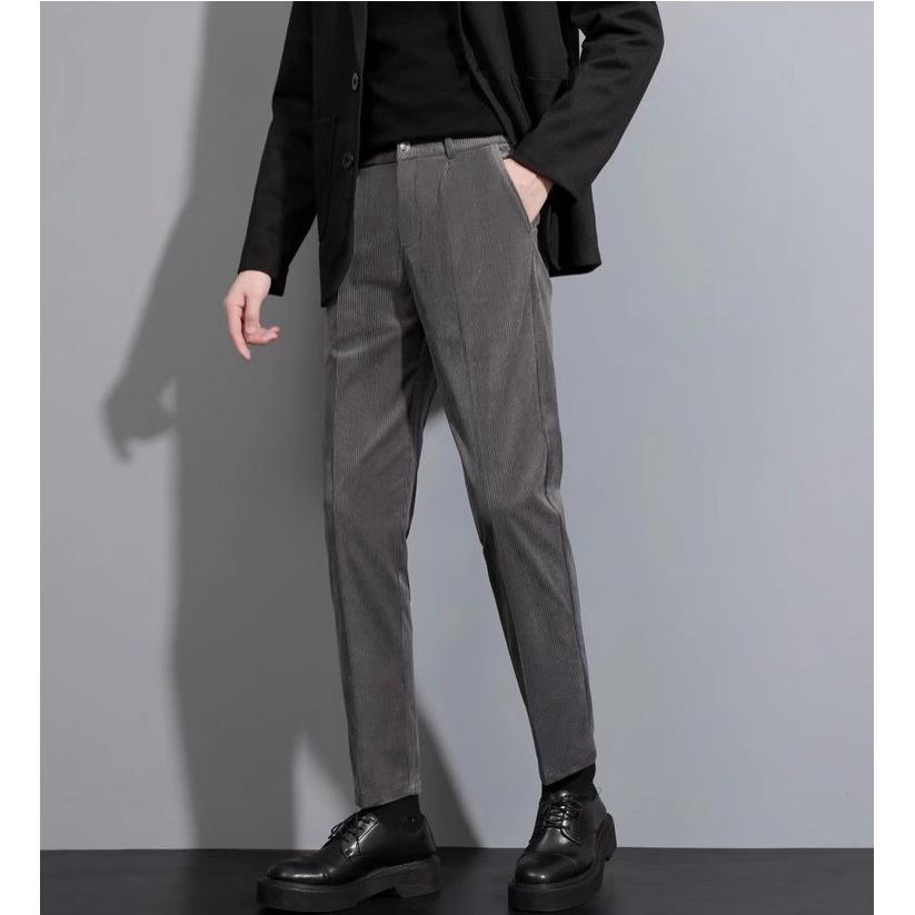 新款秋冬锥形九分裤男士韩版修身加厚小西裤灯芯绒保暖长裤0929z