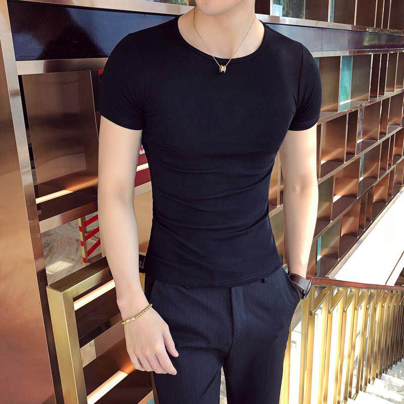 男士t恤短袖男韩版潮纯色修身伙紧身打底衫圆领半袖男0306k