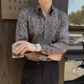 英伦风印花衬衫 痞0130r 帅气时尚 男长袖 高级商务休闲百搭潮流修身