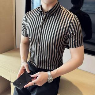 感英伦风商务休闲韩版 夏季 新款 帅气衬0505z 修身 男士 条纹衬衫 短袖