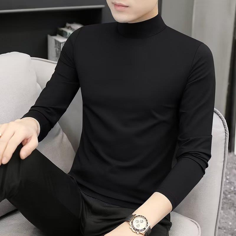 秋冬男士长袖新款打底衫半高领t恤纯色秋装上衣秋内搭中领秋0923c
