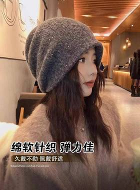 月子帽简约百搭针织毛线帽子女春秋季防寒护耳大头围保暖堆0117k