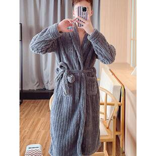 冬睡衣毛睡袍男款珊瑚绒加厚保暖长毛家居服晨袍中长款新款1110k