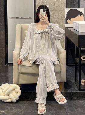 金丝绒睡衣女秋冬季2025新款公主风大码胖mm200斤灰色家居服1111r