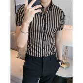 竖条纹衬衫 男短袖 韩版 高级感夏季 休闲免烫修身 潮牌痞帅衬衣0130r