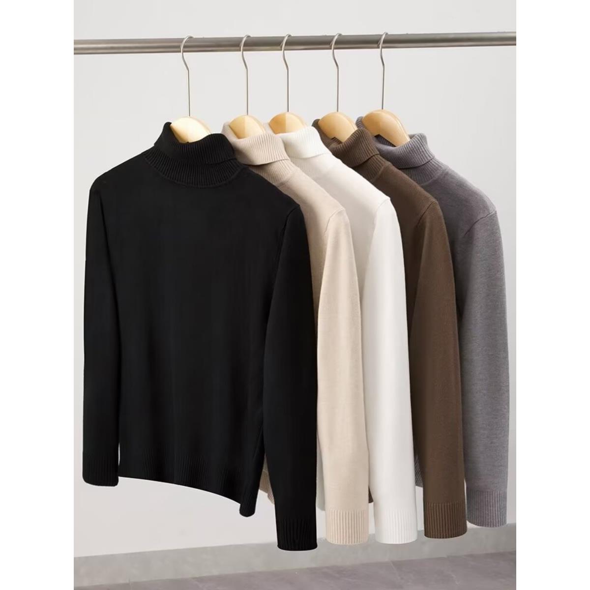 高端男士打底衫半高领毛衣男纯色针织衫大码秋冬保暖加厚中1204k