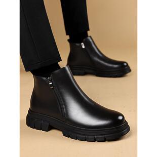 1226z 男鞋 秋冬皮靴男韩版 英伦风潮流黑色中帮马丁靴套脚高帮时尚